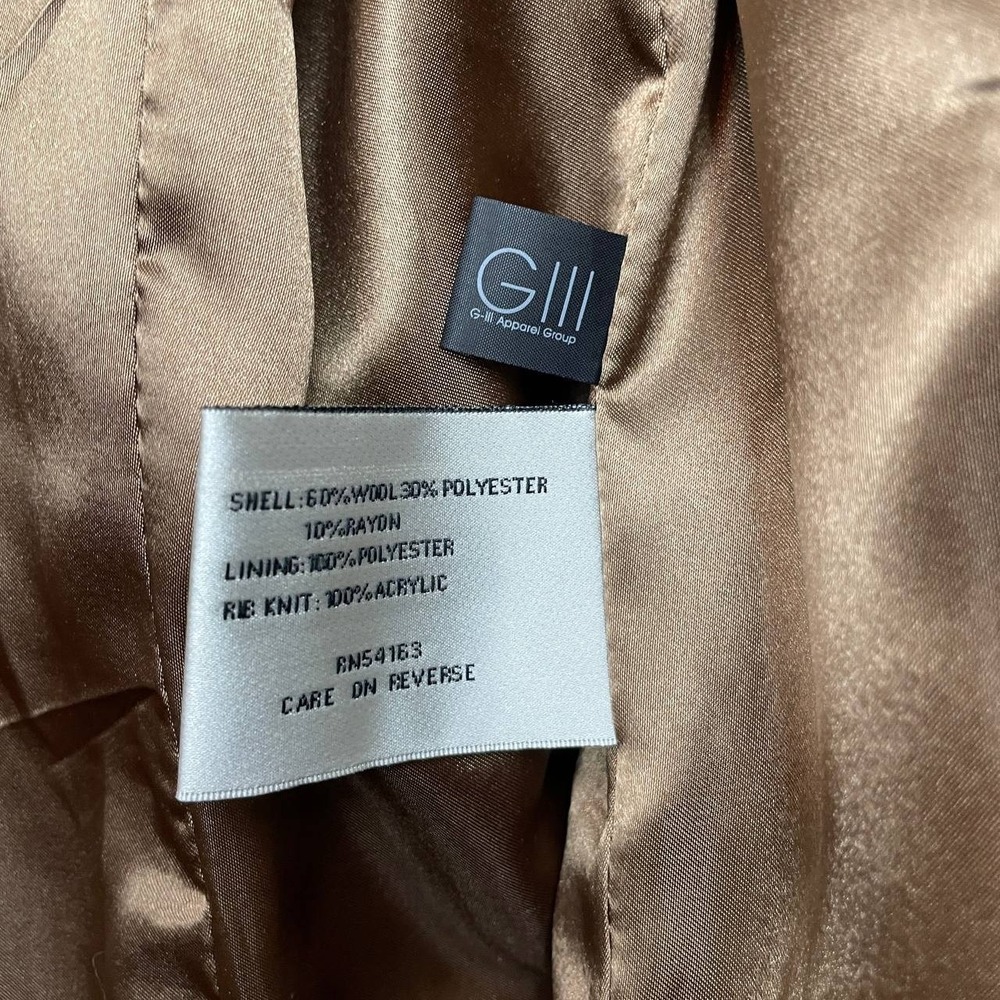 Vintage Y2K Kenneth Cole Wool Blend Hooded Camel Coat Longline Jacket 12 Travel - Picture 11 of 11